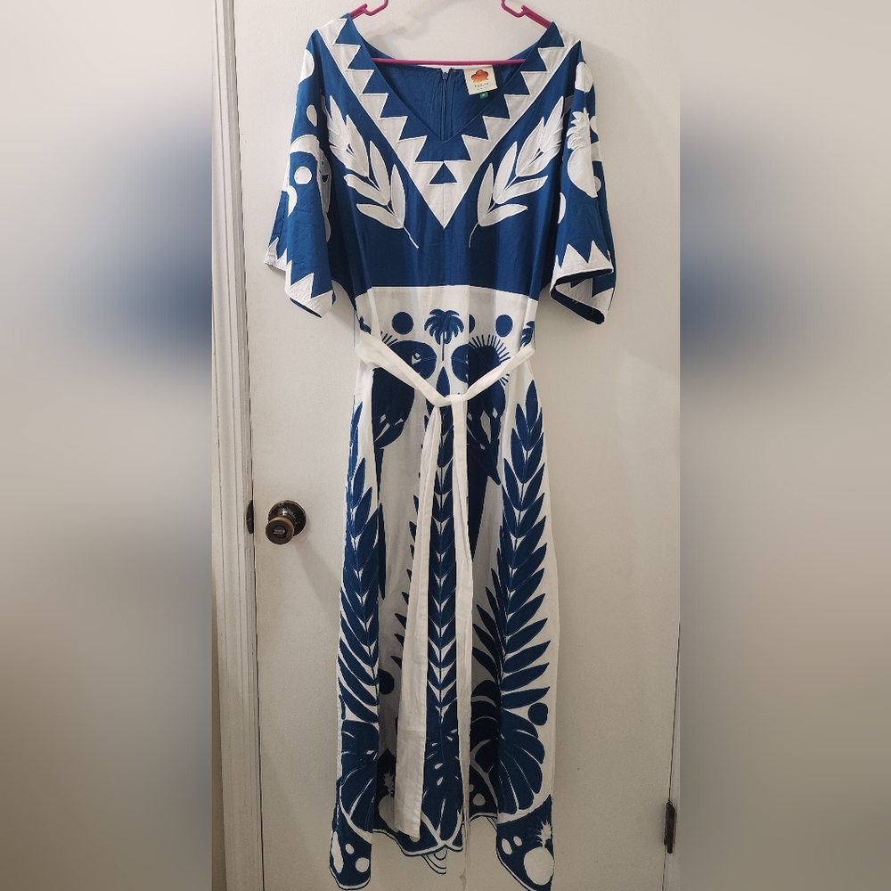 FARM Rio Blue and White Printed Maxi Dress